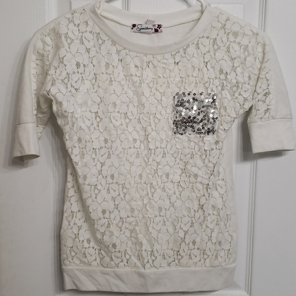 Girl's sz 10/12 Super cute lace and sequin top